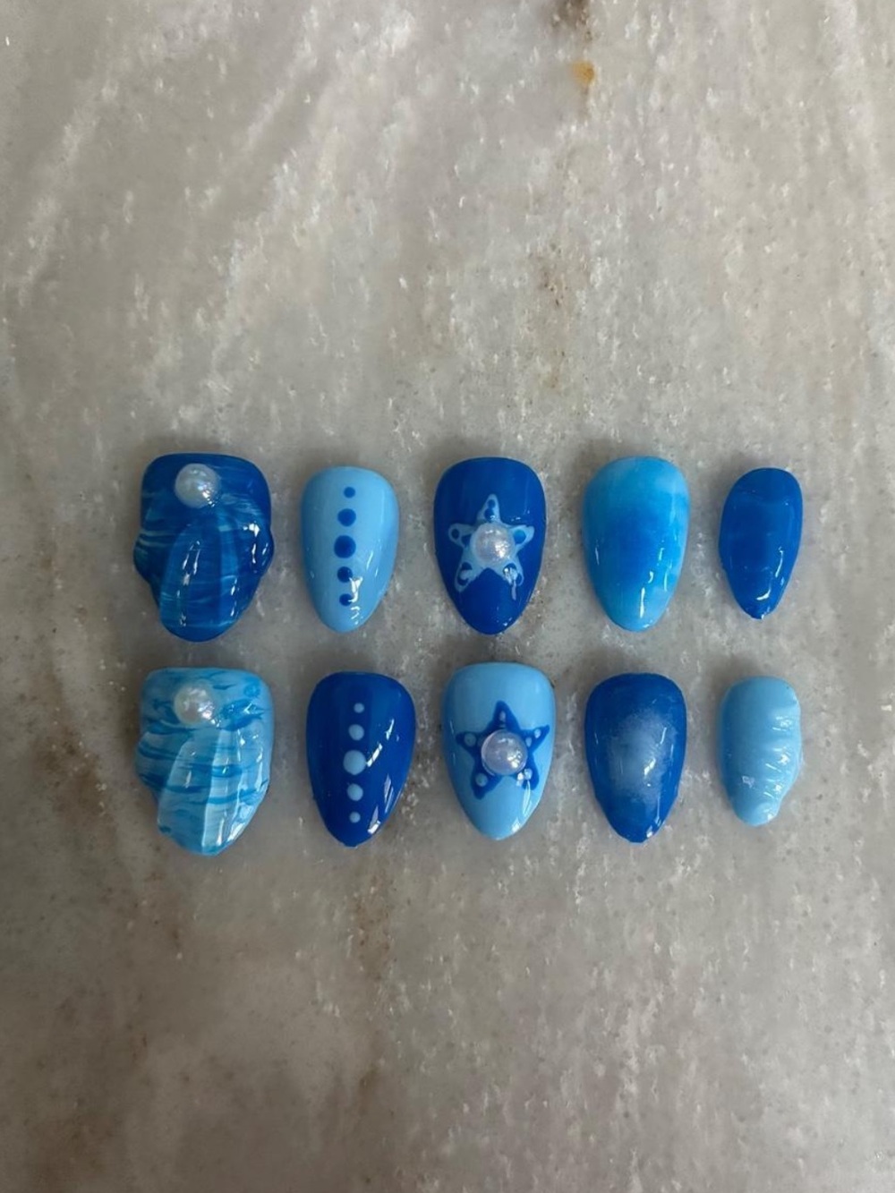 Handmade Blue Summer Press-on Nails